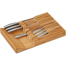 Relaxdays Portacoltelli Cassetto, Porta 16 Coltelli e Acciaino, Organizer Cucina in Bambù, HLP: 5 x 43x 29 cm, Naturale