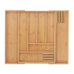 Portaposate da Cassetto, Regolabile, 6-8 Scomparti, 5 x 32 x 43 cm, con 2 Ceppi Portacoltelli, Bambù, Naturale - Relaxdays