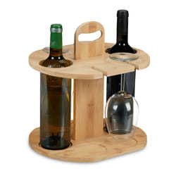 Relaxdays - Supporto Porta Calici con Portabottiglie in Bambù, 30,5x30x25 cm, 2 Bottiglie di Vino e 4 Bicchieri, Naturale