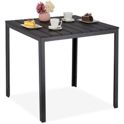 Tavolino da Giardino, hlp: 74x78x78 cm, Tavolo Quadrato da Balcone, in Plastica Effetto Legno e Acciaio, Nero - Relaxdays