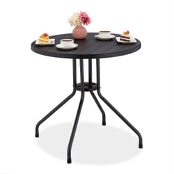 Tavolino da Giardino, HxØ 75 x 80 cm, Tavolo per Balcone e Terrazza, Aspetto Legno, Plastica e Acciaio, Nero - Relaxdays