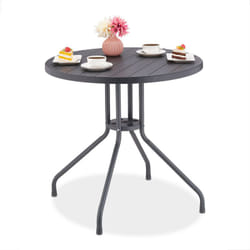 Tavolino da Giardino, HxØ 75 x 80 cm, Tavolo per Balcone e Terrazza, Aspetto Legno, Plastica e Acciaio, Grigio - Relaxdays