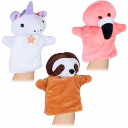 Con questi burattini potrai far immergere i tuoi bambini in vari ruoli. Il bradipo calmo, l'impavido unicorno e l'elegante fe ...