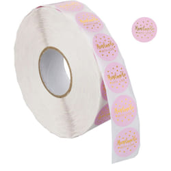 Relaxdays - Etichette Adesive con Scritta Handmade with Love, Rollo 2500 Targhette Autoadesive Rotonde, ø 25 mm, Rosa/Oro