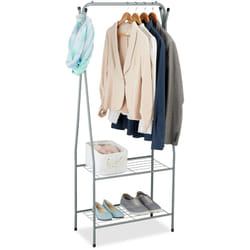 Relaxdays - Stand Appendiabiti Salvaspazio, 2 Ripiani e 6 Ganci, Camera da Letto e Corridoio, hlp 158 x 60 x 33 cm, Grigio