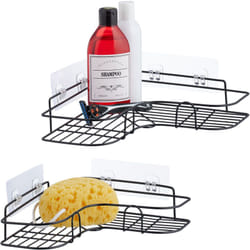 Mensole Angolari Doccia, Set da 2 Scaffali Porta Sapone ad Angolo, Autoadesivo Senza Foratura, in Ferro, Nero - Relaxdays