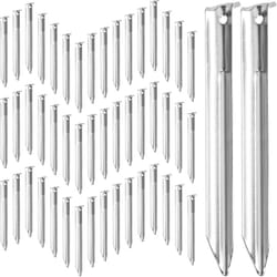 Set da 50 Picchetti per Tende, Pioli in Acciaio Profilo a v, 18x2x1,5 cm Ancoraggio a Terra Gazebo, Argento - Relaxdays
