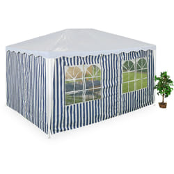 Tende per Gazebo Laterali 3x4 m, Set 2, Telo Impermeabile, Pareti Poliestere, a Strappo, Finestre, Blu Bianco - Relaxdays