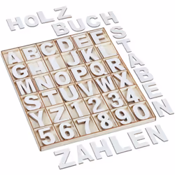 Relaxdays Lettere e Numeri in Legno, Set da 144, Letterine Maiuscole da A-Z, Cifre 0-9, H: 5 cm, per Bricolage, Bianco