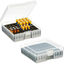Relaxdays - Custodia Portabatterie, Set da 2, per 60 Pile aa e aaa, 5,5x15x15,5 cm, Scatola per Batterie, Trasparente/Nero