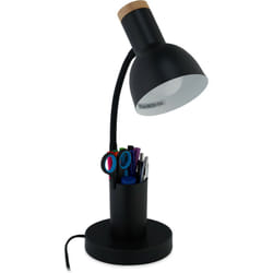 Relaxdays - Lampada da Scrivania con Portapenne, Desk Lamp per Studio e Ufficio, Attacco E27, HxLxP: 46,5x14,5x17 cm, Nero