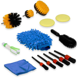 Relaxdays Kit Pulizia Auto Lavaggio Interni Esterni, 14 Accessori Detailing, Spazzole, Pennelli, Panno, Guanto, Colorato