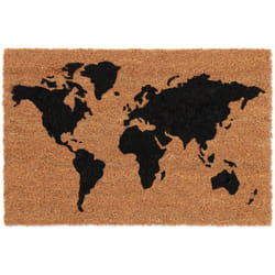 Relaxdays - Zerbino in Fibra di Cocco, 40x60 cm, Design Mappamondo, Tappetino Interni e Esterni Antiscivolo, Marrone Nero