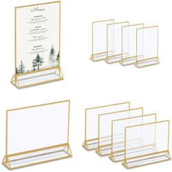 Relaxdays - Portamenu da Tavolo, A5, Set 10 Supporti Segnaposto Acrilico, Porta Menù Matrimonio, Battesimo,Trasparente Oro