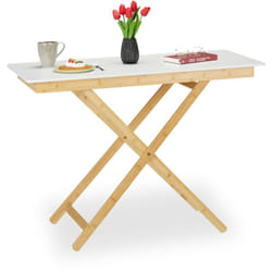 Relaxdays - Tavolino Pieghevole da Cucina, Salotto o Balcone, Tavolo da Caffè, Bambù e mdf, hlp 70x105x50, Bianco Naturale