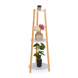 Relaxdays 10046267, Supporto per pianta, Bamboo, MDF, Bianco, Legno, Interno, 3 ripiani, 350 mm