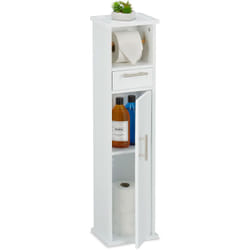 Relaxdays - Porta Carta Igienica da Bagno, Mobiletto Autoportante Salvaspazio, con Cassetto, hlp 87,5x22x17,5 cm, Bianco