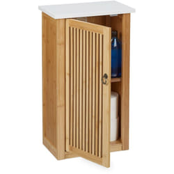 Relaxdays - Mobiletto da Bagno Pensile, Ripiano Regolabile, Armadietto da Parete, in Bambù, hlp: 60x34,5x21 cm, Naturale