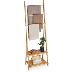 Portasciugamani Bagno da Terra, Piantana Porta Accappatoio con Ripiani Bambù, hlp: 153 x 53,5 x 30 cm, Marrone - Relaxdays