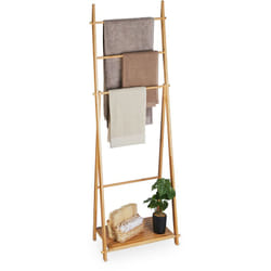 Portasciugamani Bagno da Terra, Piantana Porta Accappatoio con Ripiano Bambù, hlp: 153 x 53,5 x 30 cm Marrone - Relaxdays