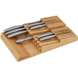 Relaxdays - Portacoltelli Cassetto, Porta 16 Coltelli e Acciaino, Organizer Cucina in Bambù, 5,5 x 24 x 40 cm, Naturale