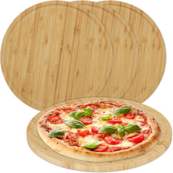 Relaxdays - Piatto per Pizza Rotondo, Set da 4 Taglieri Antipasti Formaggi, ø 32 cm, Vassoio da Cucina, Bambù, Naturale