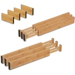 Relaxdays - Divisori da Cassetto, Set da 10 Separatori da Cucina, Organizer Lunghezza Regolabile 43,5 - 56,5 cm, Marrone