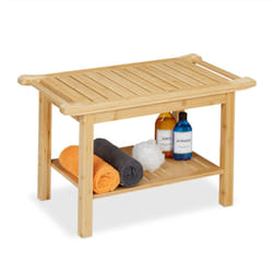 Sgabello da Bagno in Bambù, Mobiletto Ripiano, Alzatina, Pouf, in Legno, HxLxP: 45 x 75 x 40,5 cm, Marrone - Relaxdays