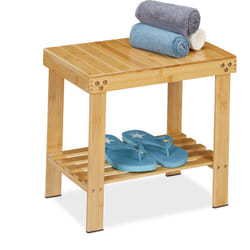 Sgabello da Bagno in Bambù, Mobiletto Ripiano, Alzatina, Pouf, in Legno, HxLxP: 41,5 x 44 x 28 cm, Marrone - Relaxdays