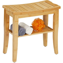 Sgabello Poggiapiedi in Bambù, Panchetta Appoggia Piedi, Sgabelinno da Bagno e Salotto, 45,5x48x25cm, Naturale - Relaxdays