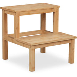 Relaxdays - Sgabello Poggiapiedi in Bambù, Scaletta fino a 100 kg, 2 Scalini Appoggia Piedi, 40 x 40 x 40,5 cm, Naturale
