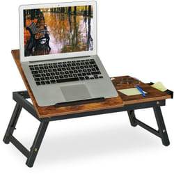 Relaxdays - Tavolino Porta Pc per Letto e Divano, Tavolo per Notebook, in Bambù, Regolabile in Altezza, Marrone Scuro Nero