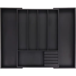 Portaposate da Cassetto Allungabile, 5 x 32,5-55 x 44,5 cm, 5-7 Scomparti con Inserto per Coltelli Bambù, Nero - Relaxdays