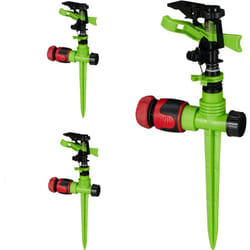 Relaxdays - Irrigatore ad Impulsi con Picchetto, Set da 3 Spruzzatori per Prati, 360°, Gittata 7 m, 20 - 360°, Verde Nero