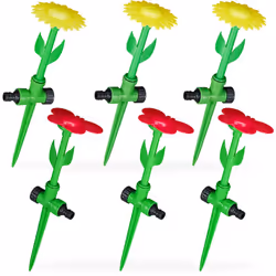Questi irrigatori colorati sonodecorativi e pratici allo stesso tempo. Gli spruzzatori a forma di fiore gialloe farfalle ross ...