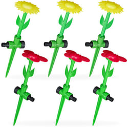 Fiore Irrigatore da Giardino, Set da 6, Innaffiatore Rotante per Prato con Puntale HxD 34x10 cm, Rosso Giallo - Relaxdays