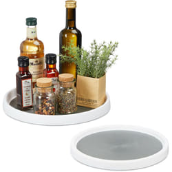 Relaxdays - Portaspezie Girevole, Set da 2 Organizer da Cucina, Piatto ø 25 e 30 cm, Organizzatore Bagno, Bianco Grigio