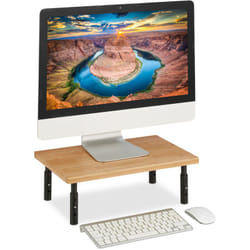 Relaxdays - Supporto per Monitor Regolabile in Altezza, Tavolino Scrivania, Alza Schermo pc, 16x42x26,5 cm, Nero Naturale