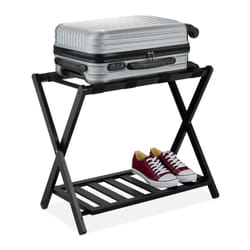 Relaxdays - Portavaligie da Camera, Stand Reggivaligia in Bambù Pieghevole, Porta Valigie Hotel hlp: 58,5x68,5x38 cm, Nero