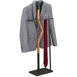 Servo Muto da Camera, Appendiabiti da Terra per Giacca e Pantalone 107x48x20 cm, Acciaio e mdf, Grigio Marrone - Relaxdays