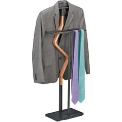 Servo Muto da Camera, 107x47,5x20 cm, Appendiabiti per Giacca Camicia e Pantalone, Acciaio mdf, Grigio Marrone - Relaxdays