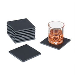 Relaxdays - Sottobicchieri in Ardesia, Set 10 Piattini Poggia Bicchieri da Bar, 10x10cm Sotto Tazza e Bottiglia, Antracite