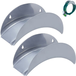 Relaxdays - Portatubo da Parete, Set 2 Supporti per Tubi Giardino 30 m e 1/2', Sostegni in Metallo per Pompa Acqua, Grigio