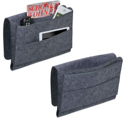 Tasca Portaoggetti da Letto, Set da 2 Organizer Portatelecomando da Divano, 4 Scomparti, Feltro, Grigio Scuro - Relaxdays