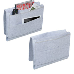 Tasca Portaoggetti da Letto, Set da 2 Organizer Portatelecomando da Divano, 4 Scomparti, Feltro, Grigio Chiaro - Relaxdays
