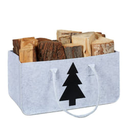 Relaxdays - Portalegna da Interno in Feltro, Cesta con 28 l di Volume, Borsa per Legna con Disegno di Abete, Grigio Chiaro