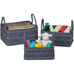 Relaxdays - Cestini Portaoggetti in Feltro, Set da 3 Borse Portalegna, 10, 17 e 25 l, con Manici, Grigio Scuro Bianco