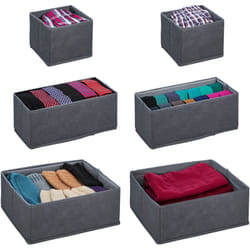 Relaxdays - Organizer per Cassetti, Set da 6 Scatole Portaoggetti per Armadio, Cestini in 3 Differenti Grandezze, Grigio