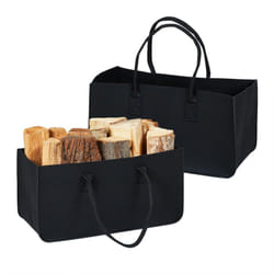 Relaxdays - Portalegna da Interno in Feltro, Set da 2, Cesta con 28 l di Volume, Borsa per Legna con Manici, Nero