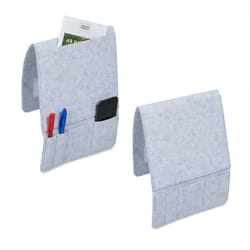 Tasca Portaoggetti da Letto, Set da 2 Organizer Portatelecomando da Divano, 5 Scomparti, Feltro, Grigio Chiaro - Relaxdays